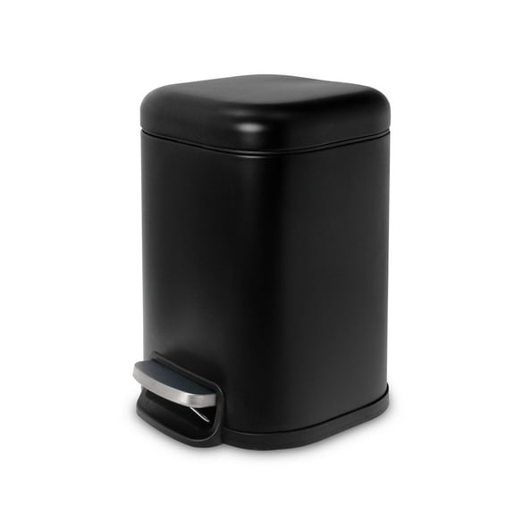 Acento 1.6 gal. Square Soft-Close Pedal Waste Bin for Bathroom, Bedroom, Home and Office, Step On Trash Can, Matte Black