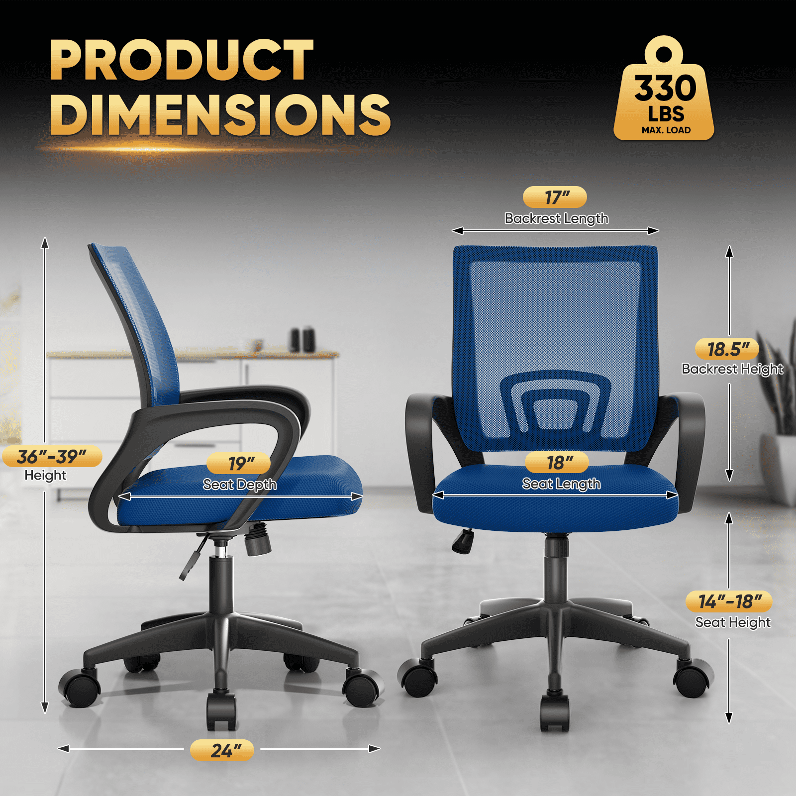 Magshion Mesh Office Chair Desk Chair, Mid Back Ergonomic Adjustable Height Rolling Swivel Computer Chair with Lumbar Support, Navy Blue