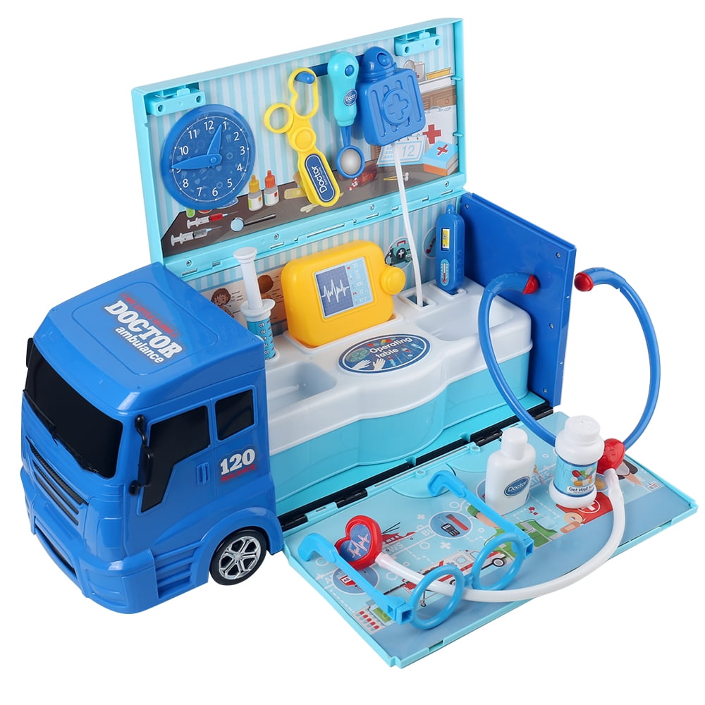 Portable Doctor's Visit Pretend Play Vehicle with Play Medicine, Instruments, and Wheels