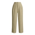 thumbnail image 4 of Ruimatai Womens High Waist Button Front Pleated Capri Pants Pockets Straight Leg Casual Trousers, 4 of 8