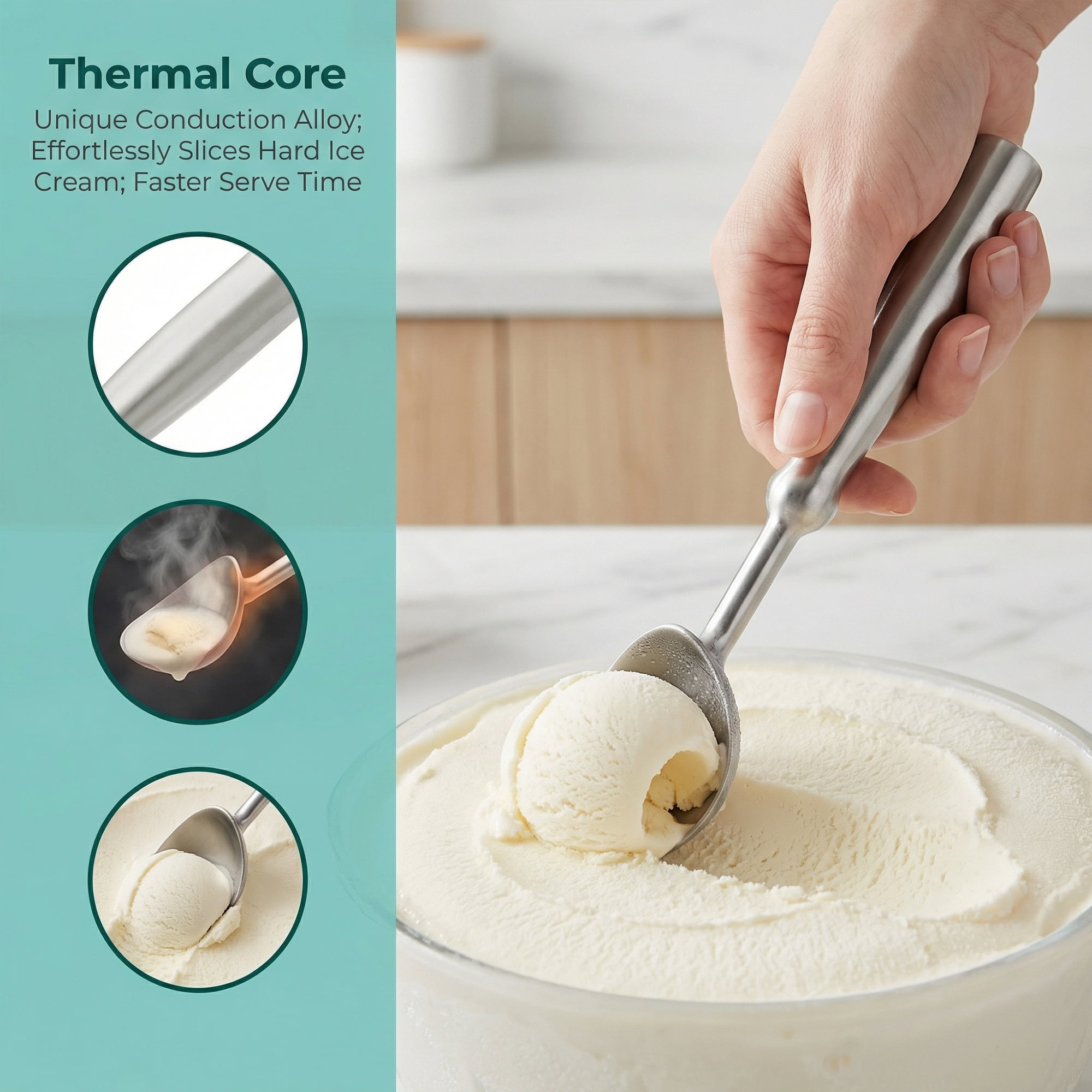 Unique Bargains Stainless Steel Ice Cream Scoop for Use and Cleaning Silver 8.3in