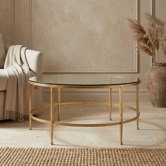 SAFAVIEH Couture Edmund Glam Round Metal Coffee Table, Antique Gold