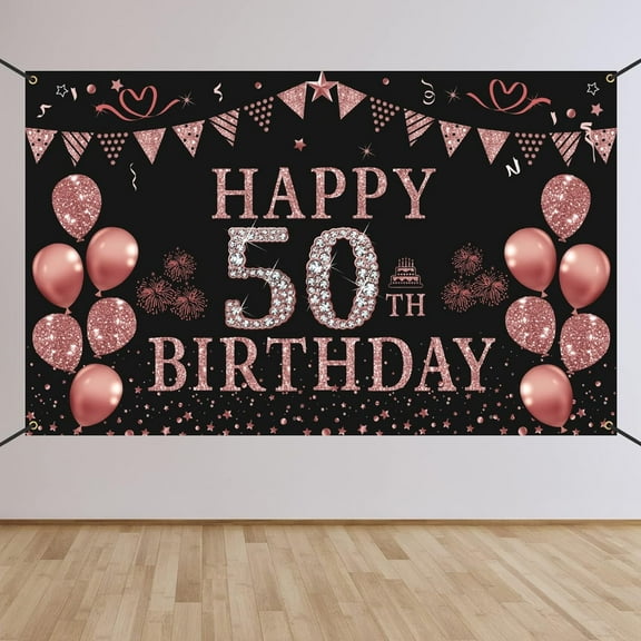 50th Birthday Decorations for Women - Rose Gold 50th Birthday Banner Backdrop 50th Birthday Party Suppiles Photography Supplies Background Happy 50th Birthday Banner