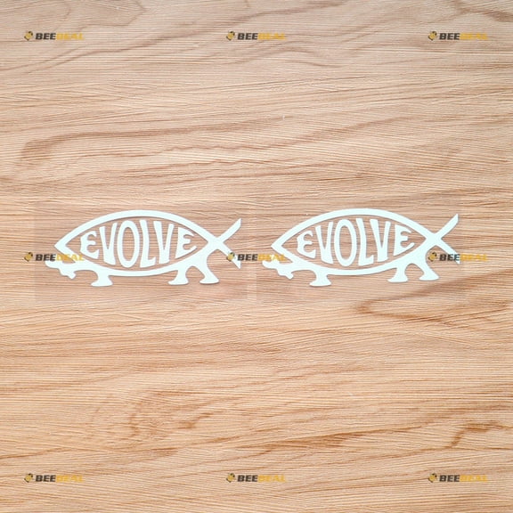 Darwin Fish Sticker Decal Vinyl Evolve Religion - 2 Pack White 4" - For Car Boat Laptop Cup No Background Die-cut