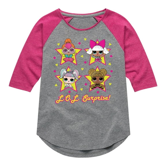 LOL Surprise! Dolls - Queen Bee, Neon QT, Deva, & Sugar - Toddler & Youth Girls Raglan Graphic T-Shirt