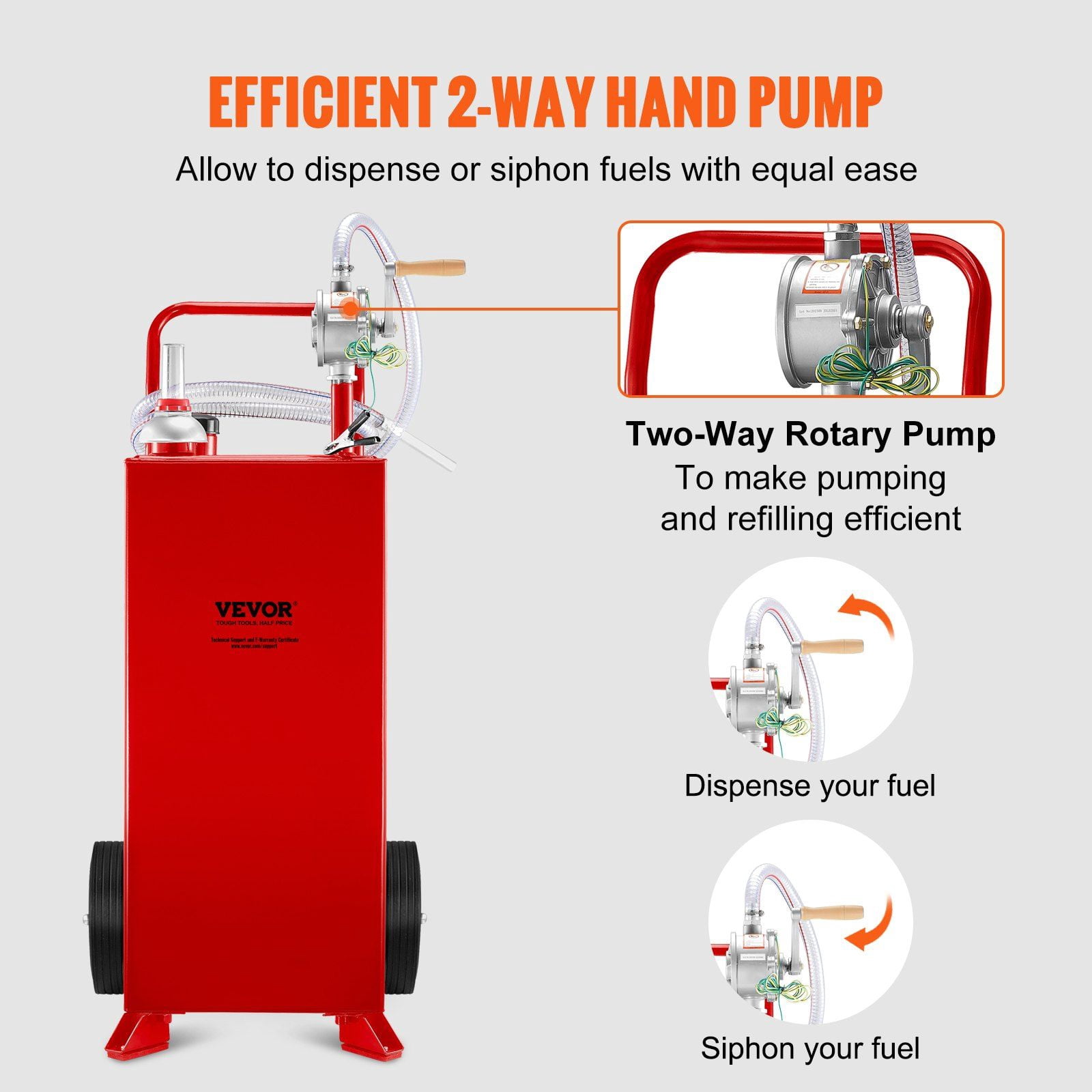 30-Gallon Portable Gas Caddy with Manual Pump, 2-Wheel Fuel Storage Tank for Gasoline/Diesel, Ideal for Cars, Lawn Mowers, ATVs, Boats (Red)