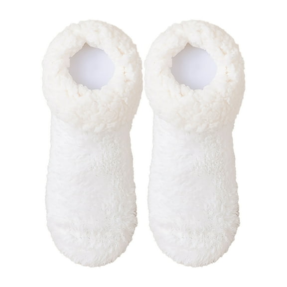 2 Pairs Non Slip Socks for Women,Winter Warm Cozy Fuzzy Slipper Socks Soft Fluffy with Grips,White