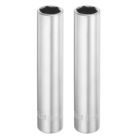 Uxcell 2pcs 6 Points Deep Socket 1/2 Drive 16mm Nickel Plating Flip Sleeve 4.7 Long