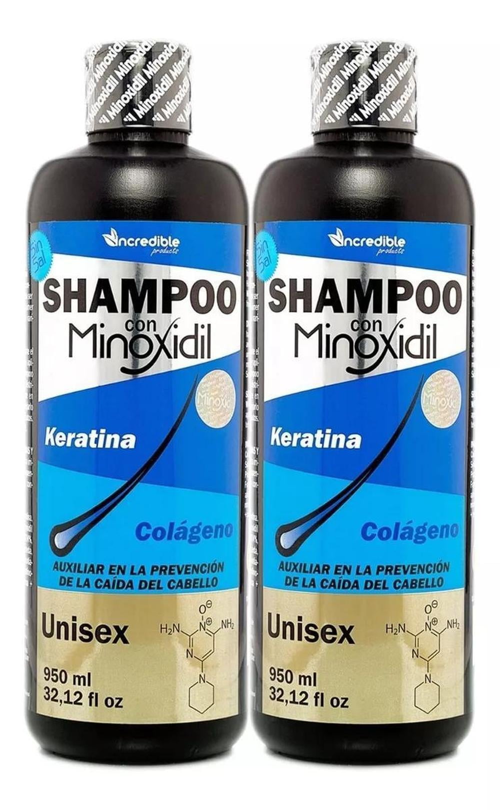 Kit 2 Shampoo Minoxidil Keratina Colageno sin Sal 950mL C/U Incredible ...