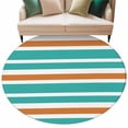 thumbnail image 2 of Turquoise Orange Round Living Room Rugs 8 ft, White Stripe Washable Large Area Rug with Non-Slip Sturdy Edge Binding Round Carpet for Dining Room Kitchen Office, 2 of 9