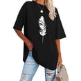 thumbnail image 5 of Baberdicy Floral Print Crew Neck T-Shirt - Women's Summer Short Sleeve Blouse, Colorful Flower Pattern Casual Tee, Loose Fit Youthful Tunic Top (Black | 3XL), 5 of 5