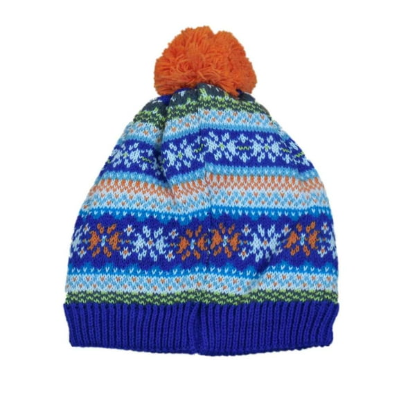 CP Infant Boys Girls Blue Orange Nordic Print Beanie Pom Stocking Cap Hat 0-6m