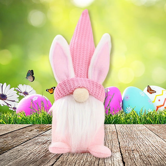 Adorno de Pascua - Decoración de conejito de poliéster amarillo, verde, azul y rosa de 7,5" para mesa interior, jardín y hogar - Decoración primaveral resistente al tiempo