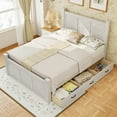 thumbnail image 4 of Bed Frame Farmhouse Style Wood Panel Bed Frame Four Square Poster Bed with Three Storage Drawers, King, Ancient White, 4 of 8