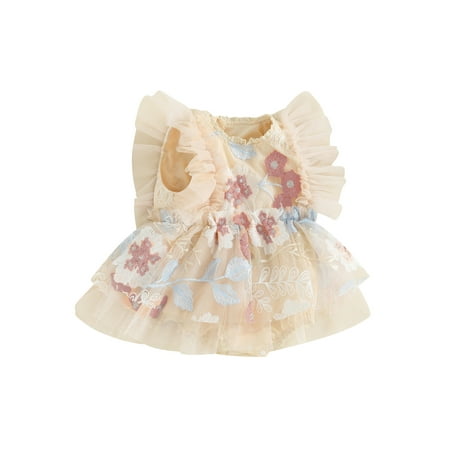 

Baby Girls Romper Dress Fly Sleeve Embroidery Flower Bodysuit