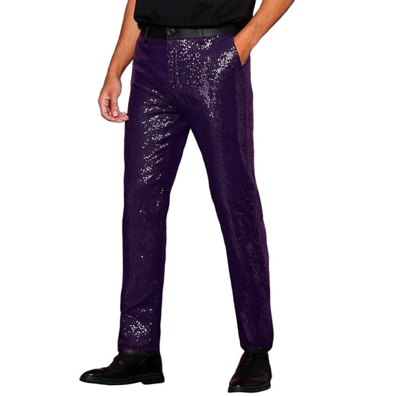 JAJAHO Mens Slim Fit Dress Pants Sparkly Sequins Formal Evening Party Suit Pants Comfortable Stretch Flat Front Carnival Versatile Trousers