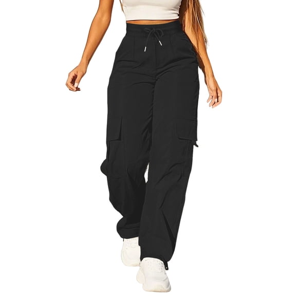Women's Pants Fashion Casual Pants For Women Daily Elastic Waist Pockets Straight Solid Color Casual Loose Pockets Cargo Long Trousers