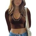 thumbnail image 1 of Txlixc Blusa de mujer, blusa de cuello V de manga larga, blusa de ombligo de primavera y verano Txlixc moda, 1 of 7