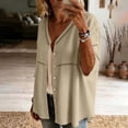 thumbnail image 5 of Craaazy Women's Plus Size Casual Linen Blend Top, V Neck 3/4 Sleeve Solid Color Button Up Blouse, Comfortable Shirt for Everyday Outfits, 5 of 7