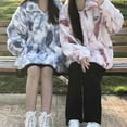 thumbnail image 4 of Fall Winter Women Jacket Double-sided Plush Tie-dye Stand Collar Zip-up Thickened Coat Long Sleeves Loose Windproof Commuting Coat, 4 of 8