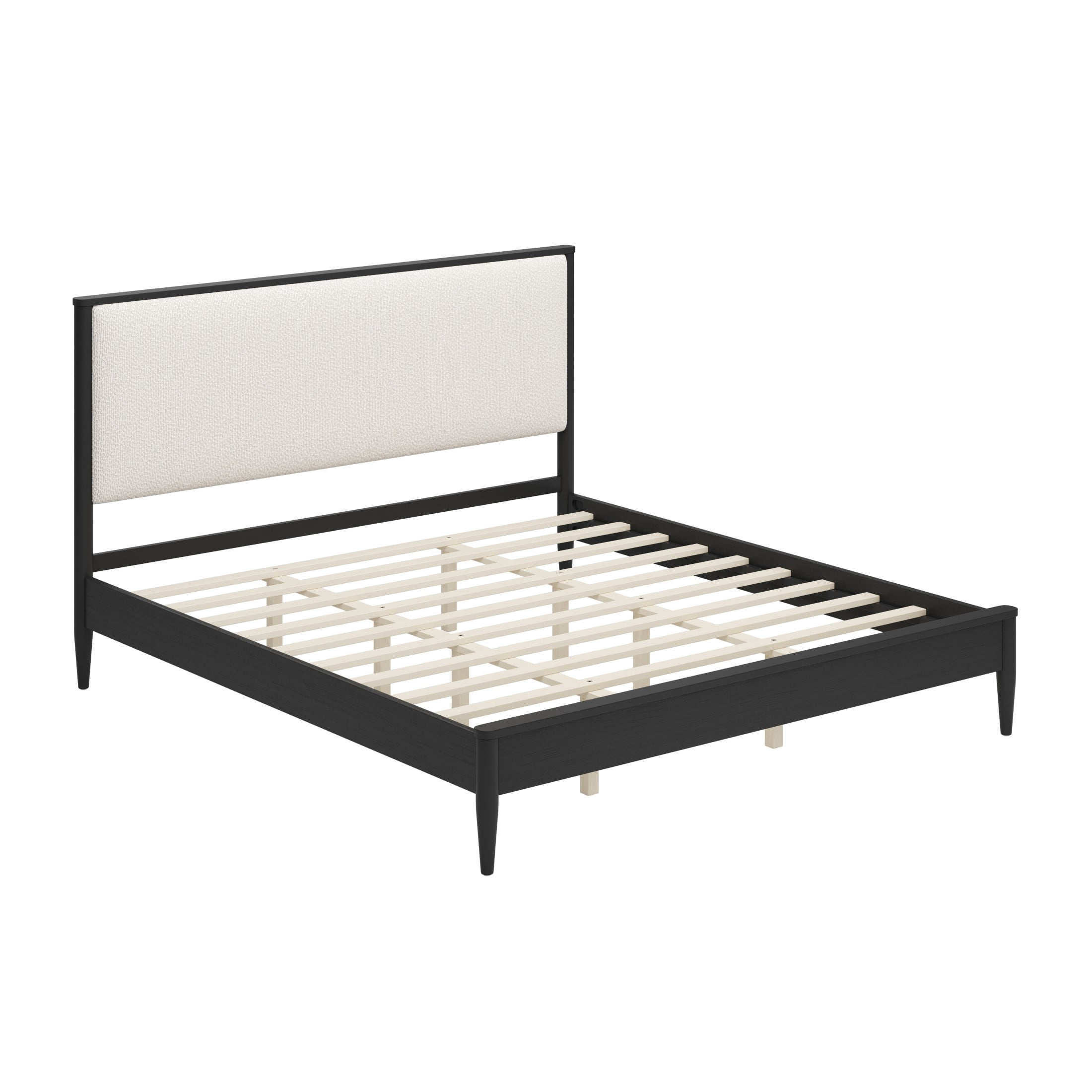 Christopher Knight Home Mid-Century King Platform Bed Frame with Boucle Upholstered Headboard, Black