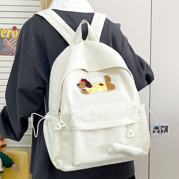Corduroy Zipper Backpack, One Size