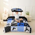 thumbnail image 2 of Castle Fairy Geometric Motocross Bike Twin Bedding for Kids, Patchwork Extreme Ride Duvet Cover Set for Bedroom, Blue Black,Black Reversible,2pcs,No Comforter, 2 of 6
