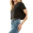 thumbnail image 4 of Women's Boxy Crop Top Round Neck Short Sleeve Casual 100% Cotton Cropped Tee T-Shirt (X-Lage, Black), 4 of 7
