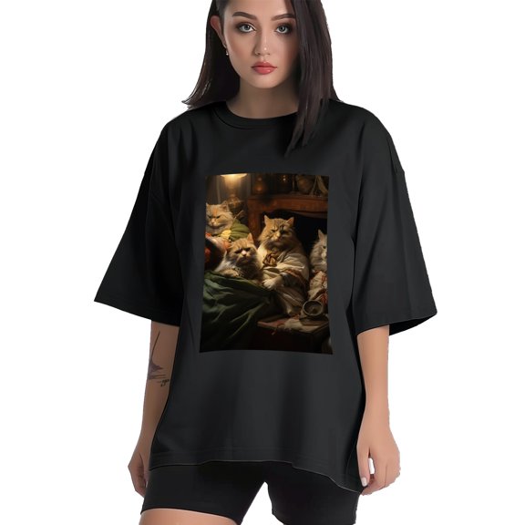 Plus Size Shirt for Women Black Tops for Women Short Sleeves Shirt for Women Cats T Shirt Crewneck Shirt for Women XS