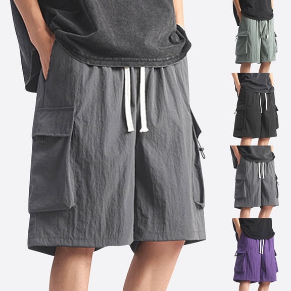 SGFCWSX Cargo Shorts for Men Outdoor Hiking Athletic Short Pants Mens Solid Color Drawstring Casual Summer Shorts with Pockets Dark Gray Size 4XL