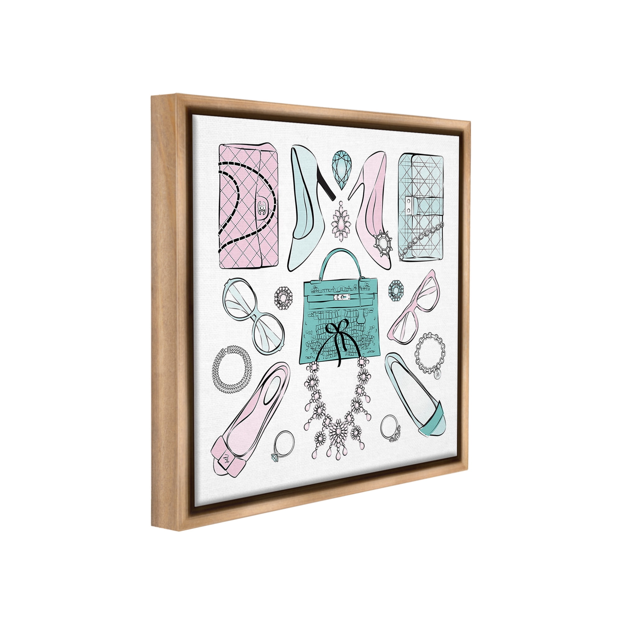 Stupell Industries Pastel Fashion Accessories Beauty & Fashion Painting Brown Floater Framed Canvas Art Print Wall Art, 18 x 18