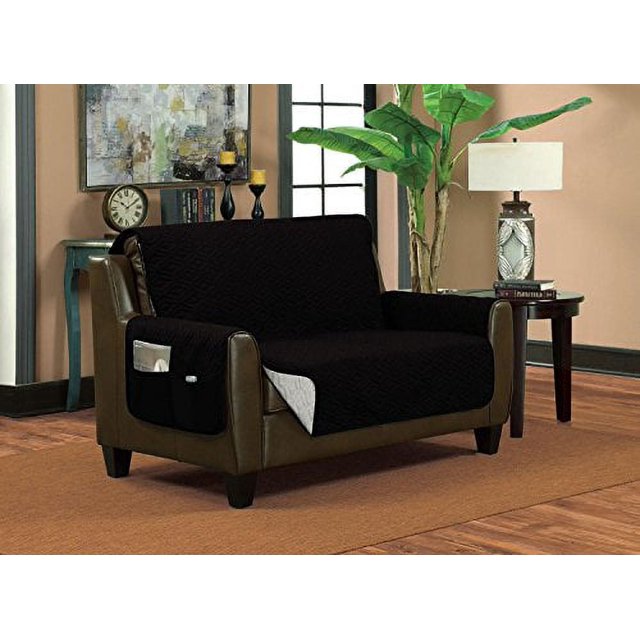 Classic Reversible Quilted Waterproof Furniture Protector Diamond Design (Sofa, Black/Silver)