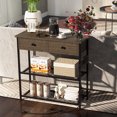 thumbnail image 3 of Costway Entryway Table with Charging Station Narrow Console Table with 2 Drawers  Oak, 3 of 9