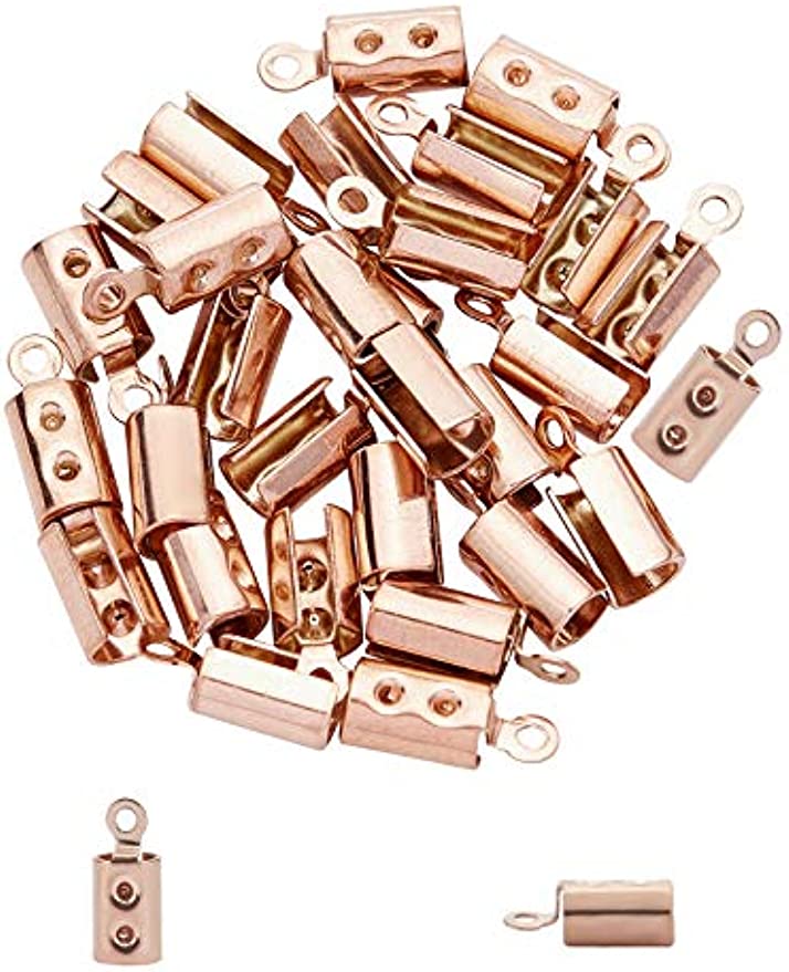 30pcs 3.5mm Rose Gold Crimps Ends for Jewelry Making Crimp Ends Fold Over Cord Ends Jewelry Finding Kit