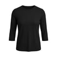 thumbnail image 5 of Telankuip 3/4 Length Sleeve Womens Tops Solid Color Stretch Slim Fit Crew Neck Casual T-Shirts Soft Comfortable Going out Basic Tees 2026 Simple and Stylish Summer Clothes Black XS, 5 of 5
