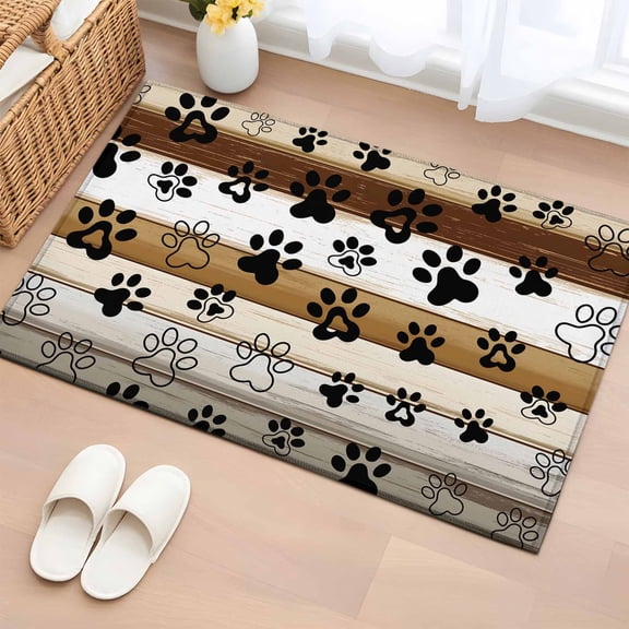 Rectangle Area Rug 2x3ft,Farm Brown Wood Board Dog Paw Prints Washable Carpet Non-Slip Runner Accent Rugs Indoor Floor Mat for Bedroom Living Room Decor,Vintage Wooden