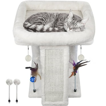WK Cat Tree with Cat Condo Scratch Post Hammock Hanging Ball, Beige