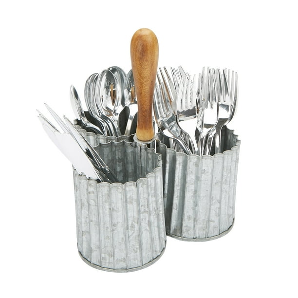 Mind Reader Galvanized 3 Section Utensil/Cutlery, Flatware, Silverware