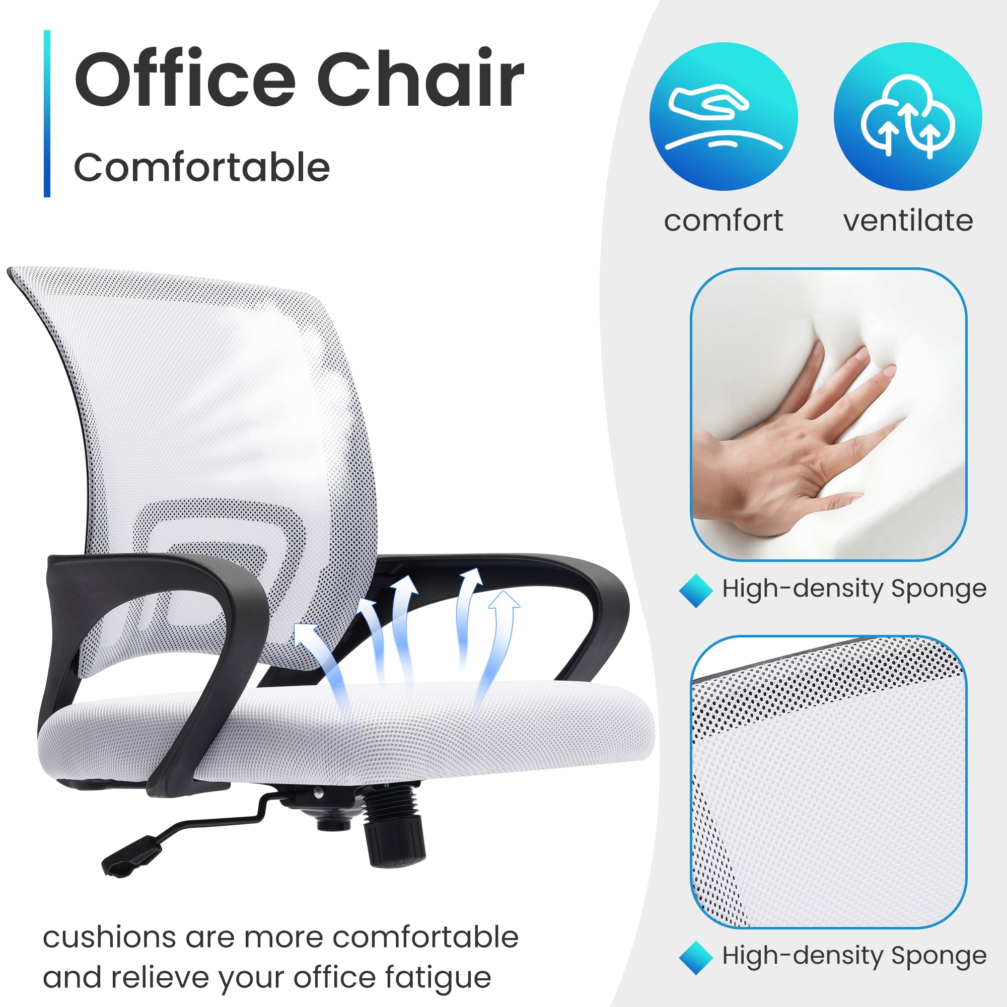 JONPONY Ergonomic Office Chair，Swivel Desk Chair with Lumbar Support, Adjustable Height with Armrests for Adults,White
