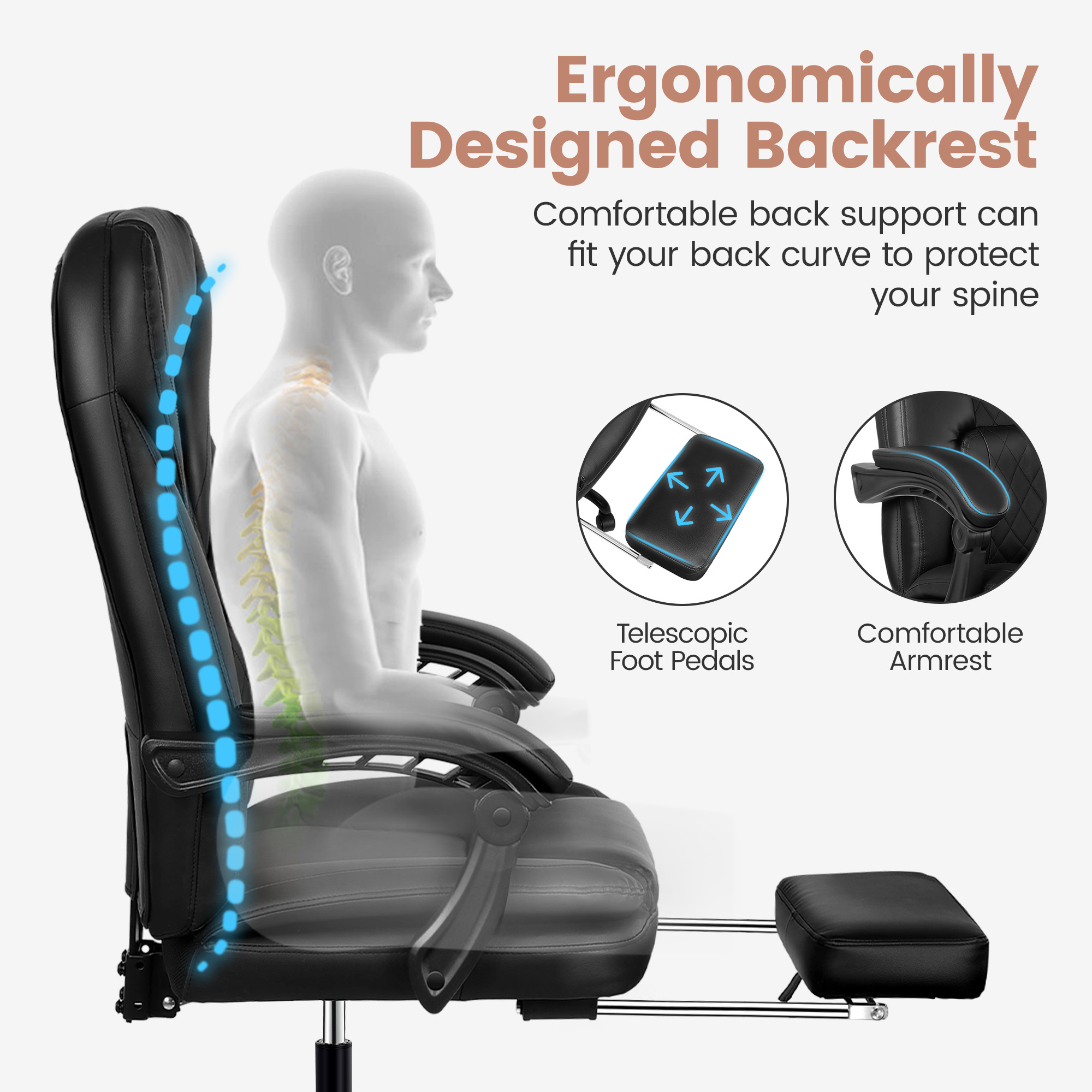 Coolhut Executive Office Chair Big and Tall with Footrest, Black photo 6
