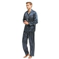 thumbnail image 3 of Tony & Candice Men's Classic Satin Pajama Set Adult Sleepwear (X-Large, Navy and Beige Striped), 3 of 4