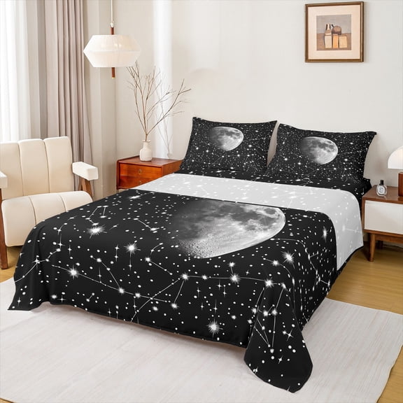 Castle Fairy Psychedelic Constellations Twin Sheet Sets 3pcs for Female Men Women,Universe Galaxy Mooon Twin Fitted Sheet Microfiber,Starry Sky Breathable Flat Sheet,Ultra Soft Home Decor