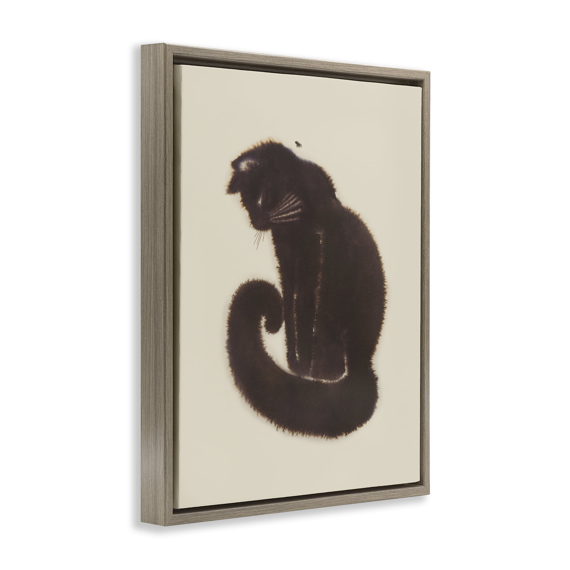 Stupell Industries Sitting Cat Curved Tail Animals Painting Brown Floater Framed Canvas Art Print Wall Art, 25 x 31