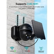 ZUMIMALL 2K Solar Security Camera Outdoor, 360° PTZ Wireless, 2.4GHz WiFi with Mount, Black