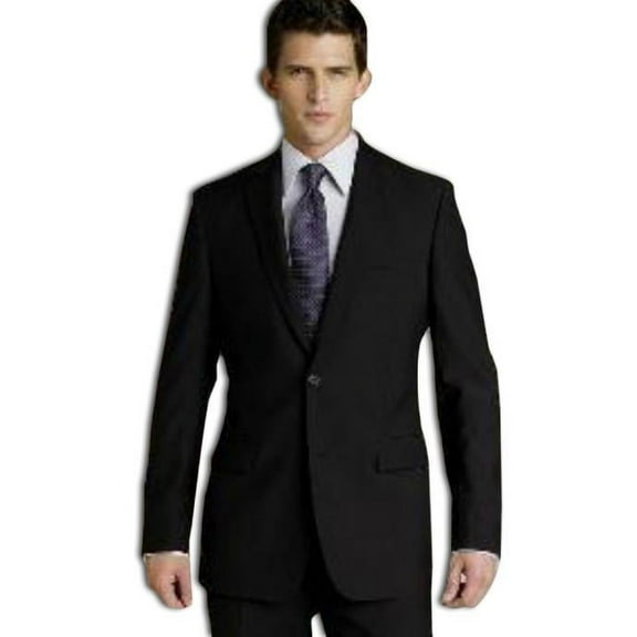 Retail $795 Notch Lapel Side Vented 100% Solid Black Wool 2 Button No Pleated 2 Piece Cheap Priced Business Suits Clearance Sale For Men