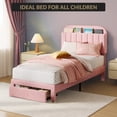 thumbnail image 6 of Senfot Twin Size Bed Frame, Upholstered Platform Bed with Large Storage Drawer and Bookcase Headboard,Easy Assembly,Noise-Free,No Box Spring Needed,Light Pink, 6 of 7