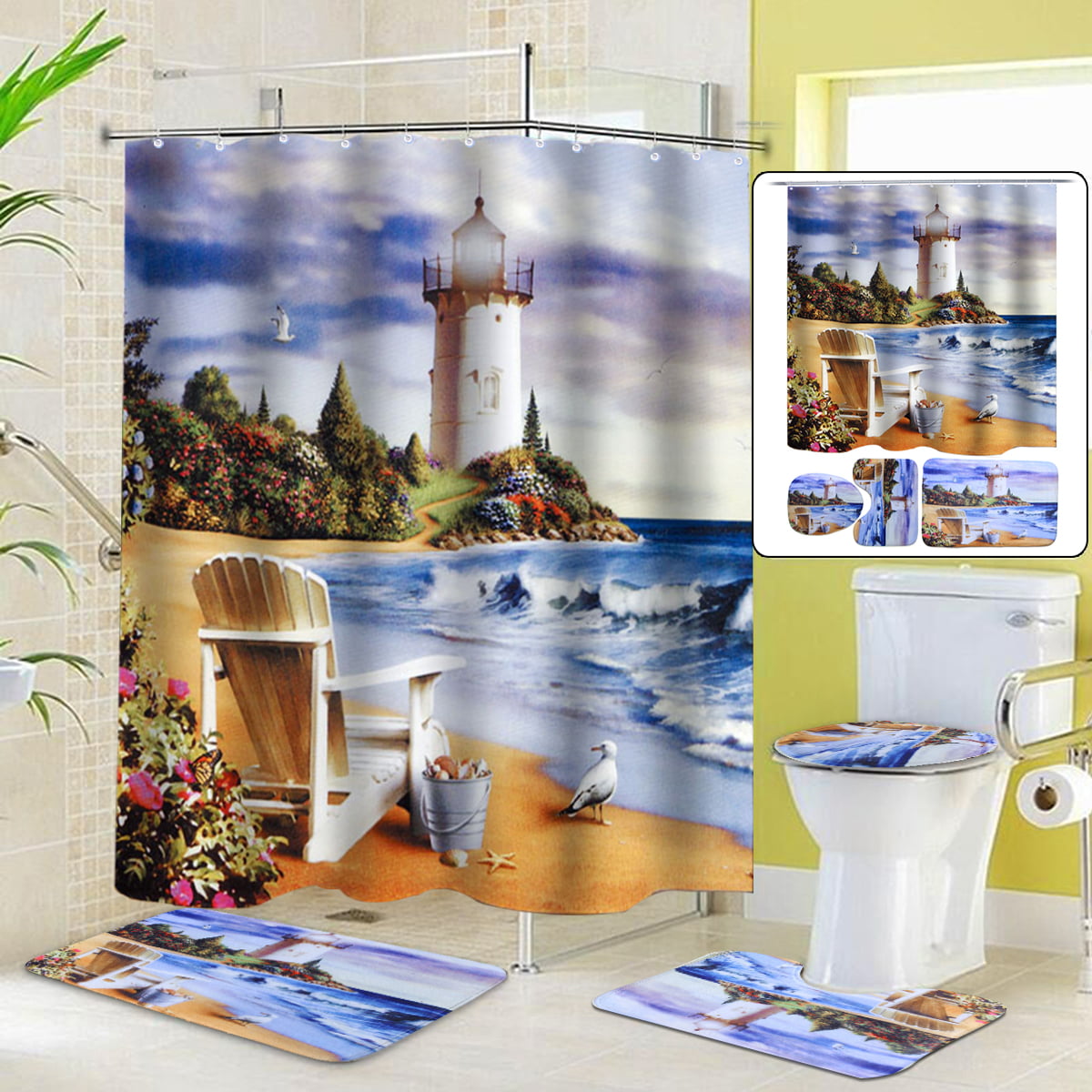 Soft Rug Bath Bathroom Bedroom Home Floor Shower Mat Nonslip Nautical Lighthouse 