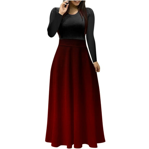 Kiplyki Flash Women's Winter Long Sleeve Dress Print Colorful Long Round-Neck Printing Dresses