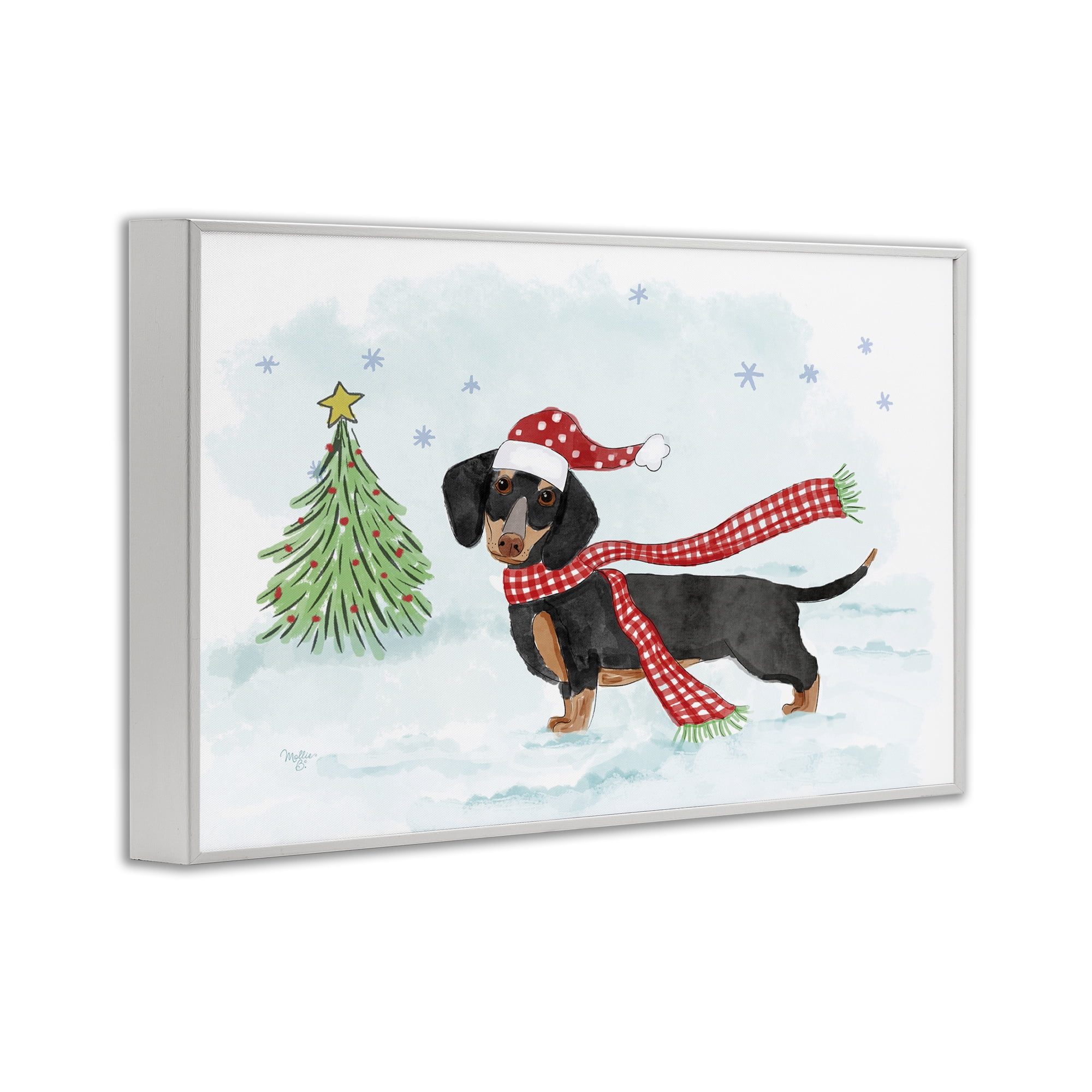 Stupell Industries Dachshund with Scarf Holiday Painting White Framed Art Prints Wall Art, 30 x 20