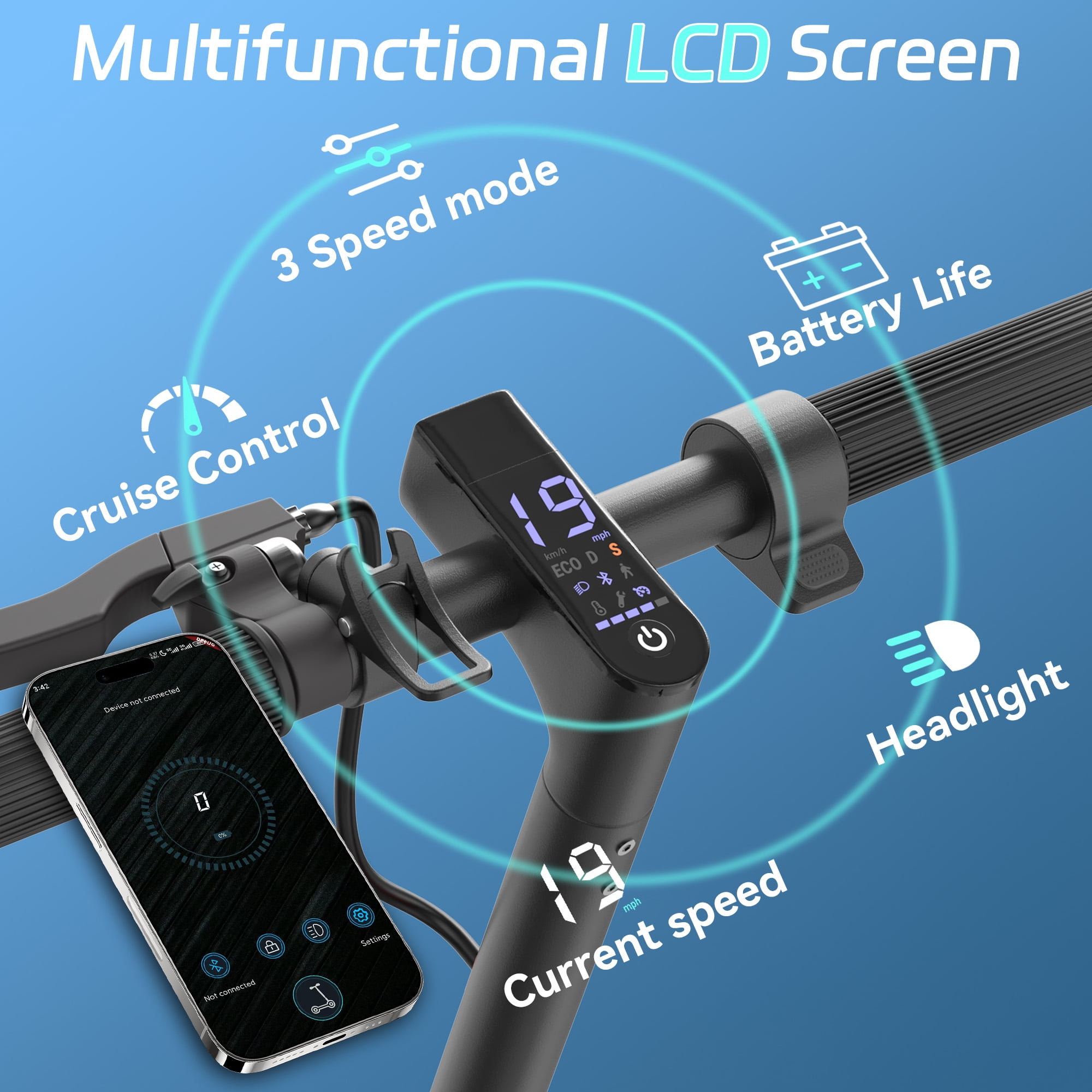 PRINTE N85 8.5 inch Electric Scooter with LCD Display Waterproof APP 19MPH for Adult and Teen UL2272